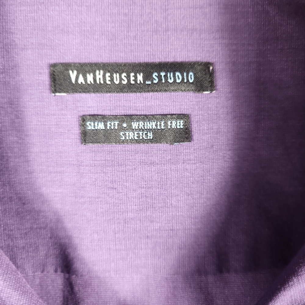 VanHeusen_Studio, Men's purple button up. Slim fit, wrinkle free. Sz 17-17 1/2 - Picture 2 of 3
